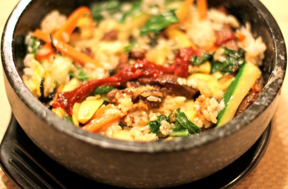 Dolsat Bi Bim Bap, Mixed with a Garnish of Red Pepper Sauce