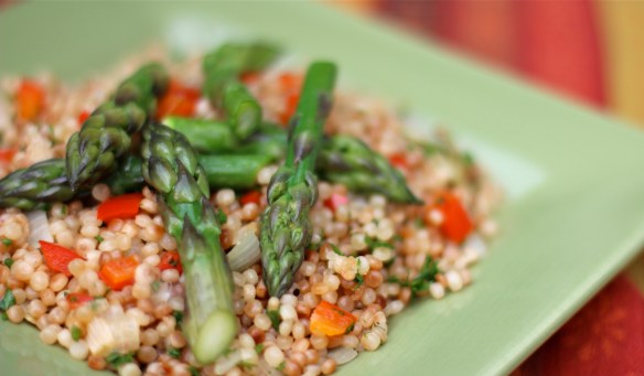Israeli Couscous with Sweet Red Peppers and Asparagus