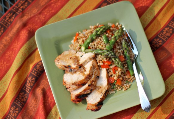 Grilled Chicken Plated with Couscous and Asparagus